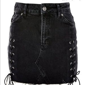 TopShop black/gray denim tie up detail skirt
